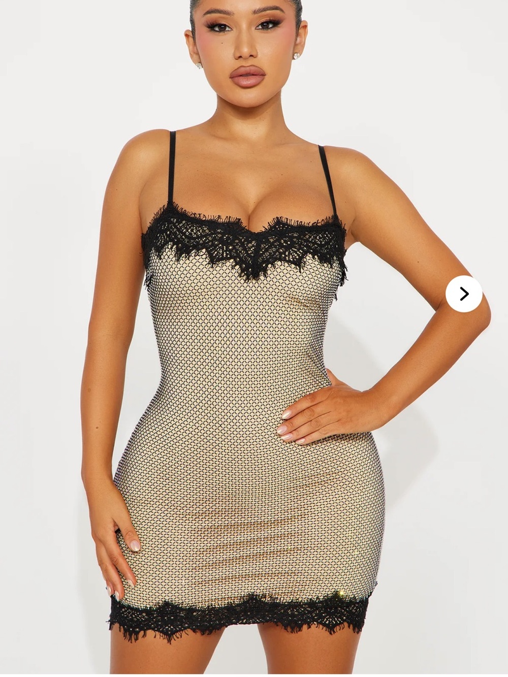 Fashion Nova Gold & Black Lace Mini Dress